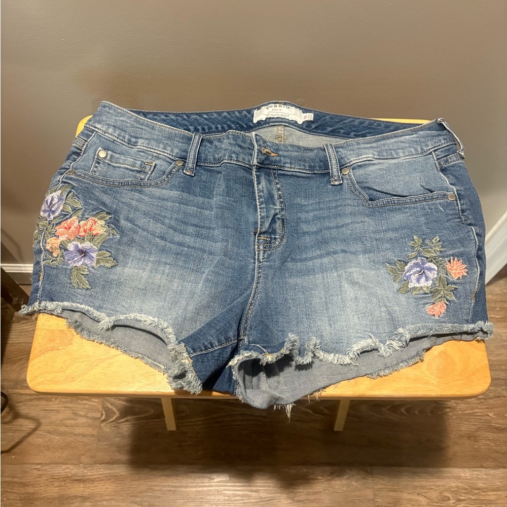 Torrid Blue Jean Shorts with Floral Embroidery